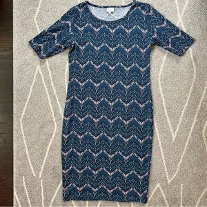 Lularoe Navy and Pink Boho Tribal Print Midi Julia Dress